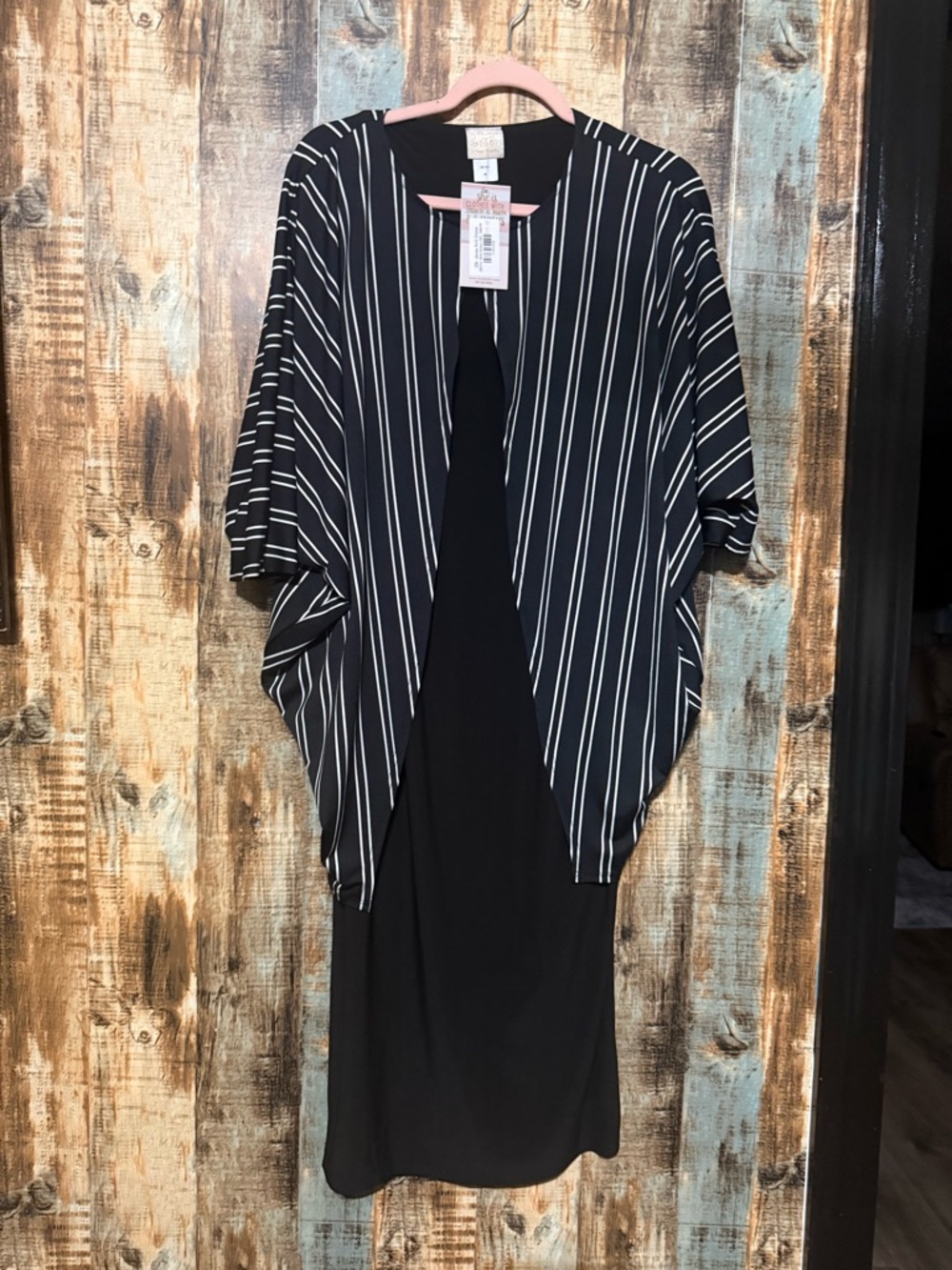 NWT Maxi Dress with Black  & White Striped Overlay. Batwing.